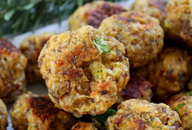 Close up of sausage balls with rosemary