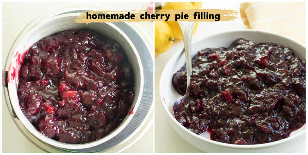 homemade cherry pie filling 2 picture collage.