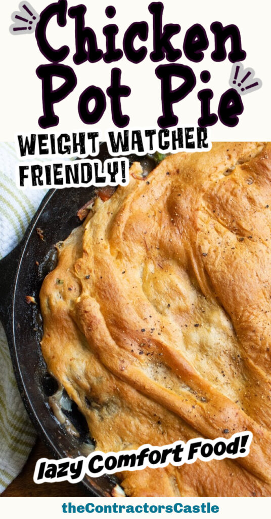 What's more soul-warming than a savory, chunky Chicken Pot Pie with a rich, creamy filling loaded with chicken and tons of nutritious vegetables? This one skillet meal is topped off with a fast and easy crescent roll crust, is Weight Watcher friendly, and perfect for a quick weeknight meal.  Lazy comfort food at it's best!