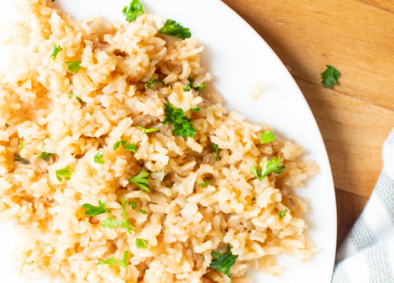 overhead baked rice with parsley