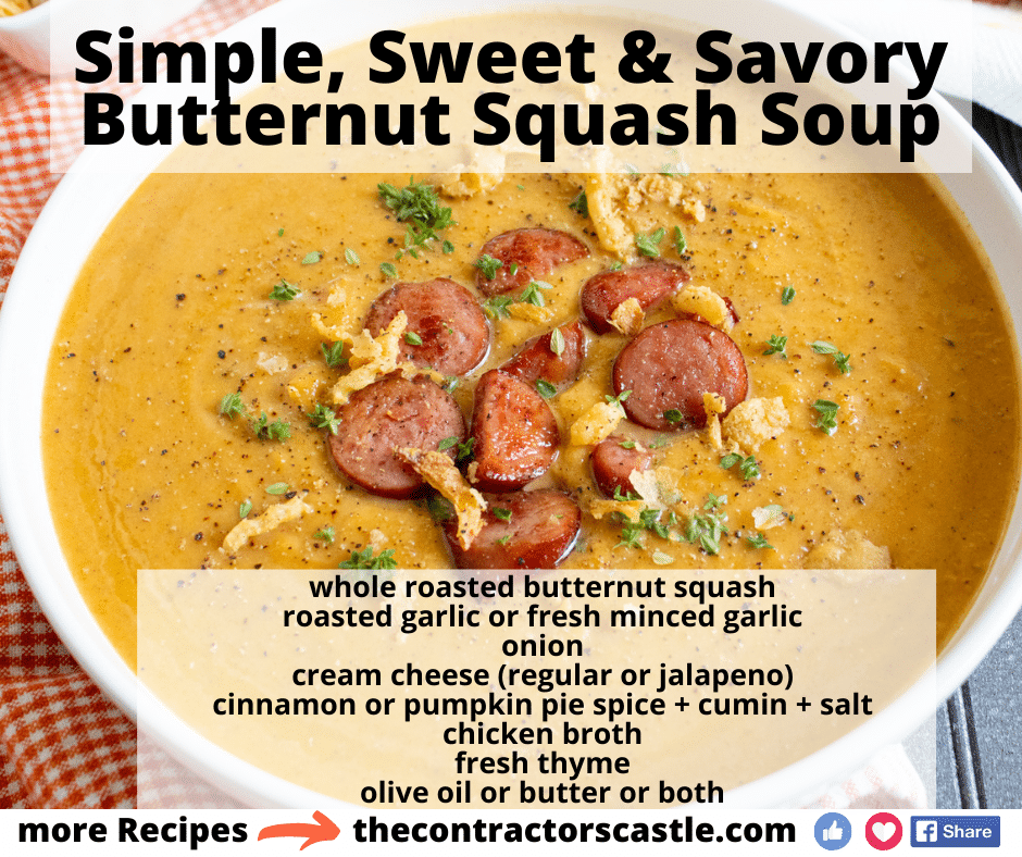 Savory & Sweet Butternut Squash Soup with ingredients