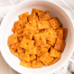 easy feisty cheddar crackers in a white bowl