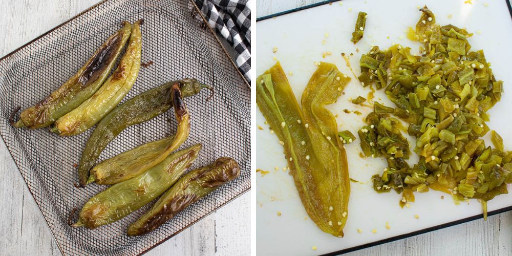 air fryer roasted green chiles and chopped up green chiles