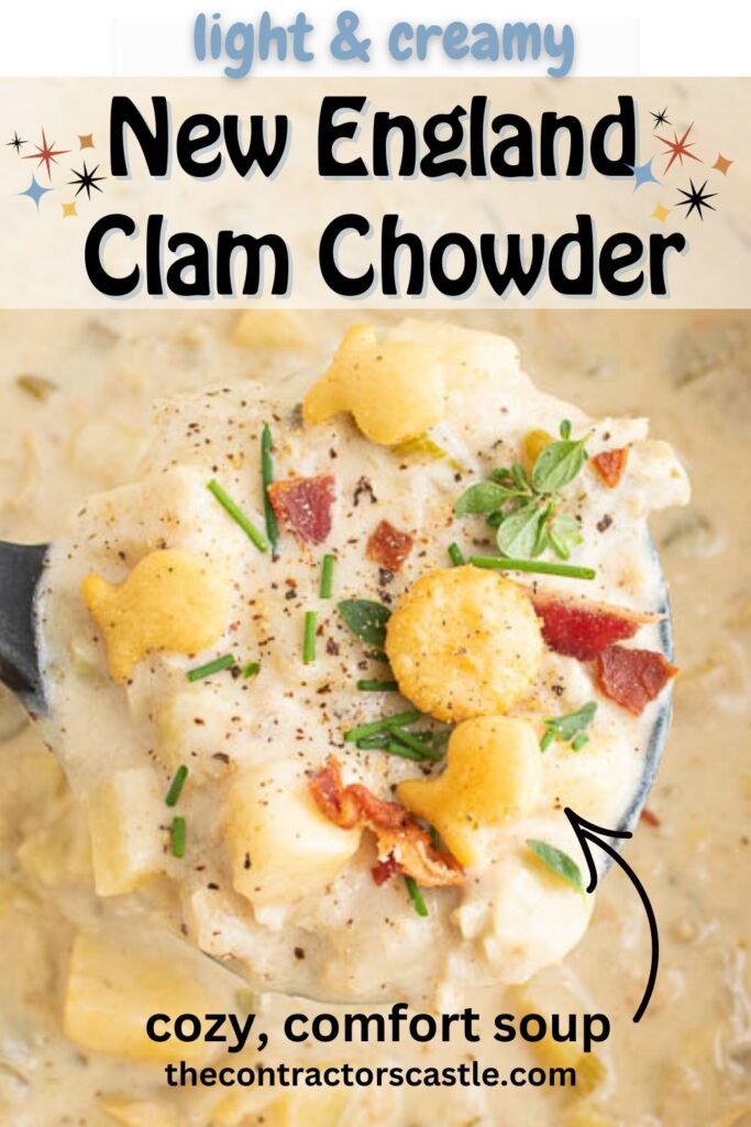 ladle full of light and creamy New England Clam Chowder.