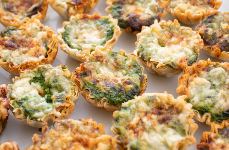 Serving tray full of Quick and Easy Spinach Souffle Mini Bites Appetizer.